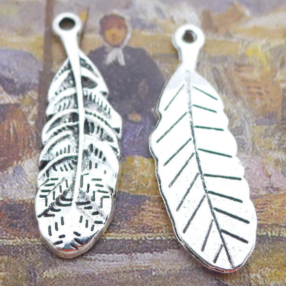 Newest 10Pieces 11*34mm Mixed Alloy Antique Silver Color  Leaf Charms Keychain Bracelet Pendant Accessory For DIY Jewelry Making