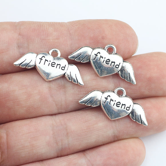 Newest 10Pieces 13*26mm Mixed Alloy Antique Silver Color Heart Friend Charms Fashion Pendant Necklace For DIY Jewelry Making