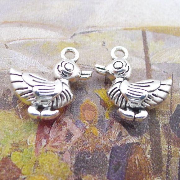 Newest 10Pieces 14*17mm Mixed Alloy Antique Silver Color Cute Duck Charms Keychain Accessory Pendant For DIY Jewelry Making