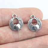 Newest 10Pieces 15*18mm Mixed Alloy Antique Silver Color Heart Angel Wings Charms Pendant Accessory For DIY Jewelry Making