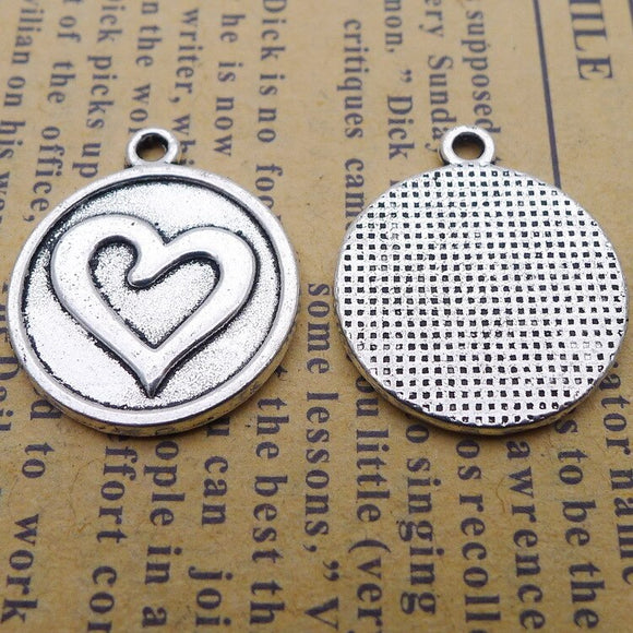 Newest 10Pieces 18*21mm Mixed Alloy Antique Silver Color  Heart Coin Charms Necklace Pendant Accessory For DIY Jewelry Making