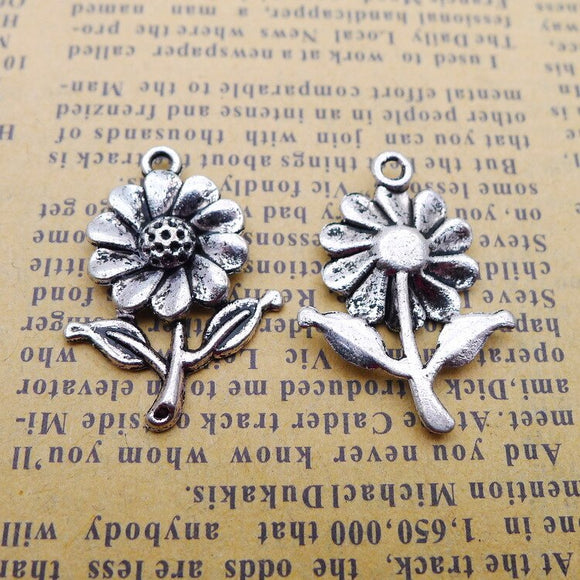 Newest 10Pieces 20*27mm Mixed Alloy Antique Silver Color Flower Charms Fashion Bracelet Pendant Necklace For DIY Jewelry Making
