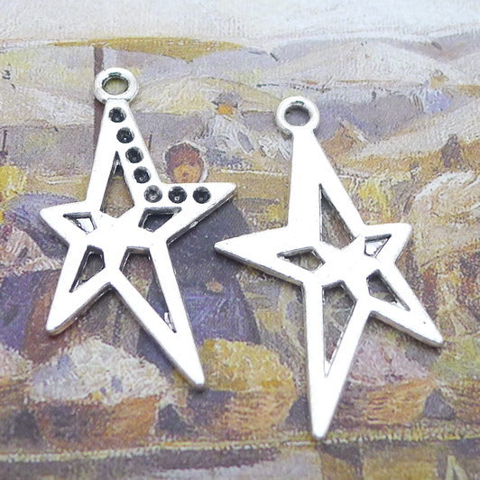 Newest 10Pieces 20*37mm Mixed Alloy Antique Silver Color Star Hollow Charms Earring Pendant Accessory For DIY Jewelry Making