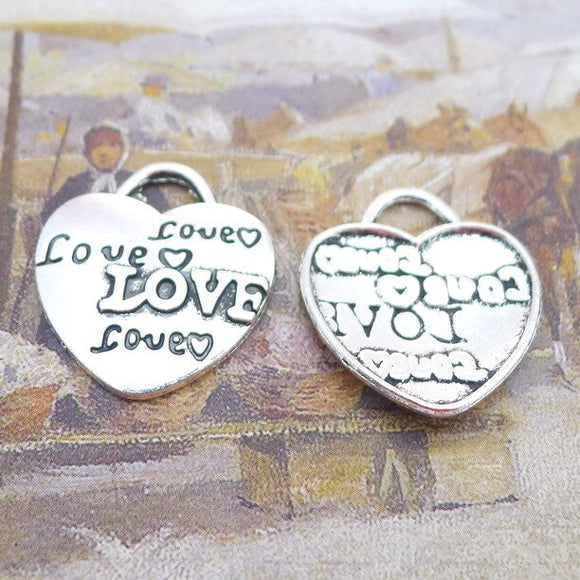 Newest 10Pieces 25*20mm Mixed Alloy Antique Silver Color Heart Letter Charms Necklace Pendant Accessory For DIY Jewelry Making