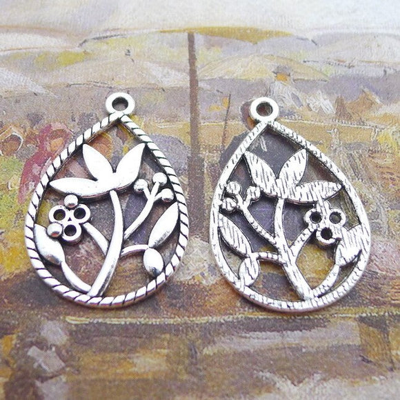 Newest 10Pieces 31*22mm Mixed Alloy Antique Silver Color Flower Charms Earring Vintage Pendant Accessory For DIY Jewelry Making