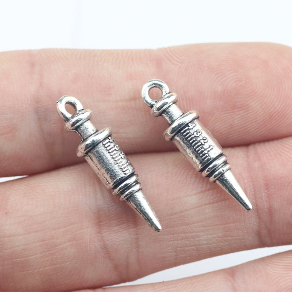 Newest 10Pieces 6*25mm Mixed Alloy Antique Silver Color Work Drum Charms Keychain Pendant Accessory For DIY Jewelry Making