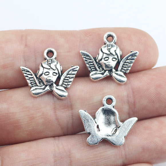Newest 12Pcs 17*19mm Antique Silver Color Alloy Angel Charms Necklace Earrings Pendant Accessory Charms For Jewelry Making Gifts