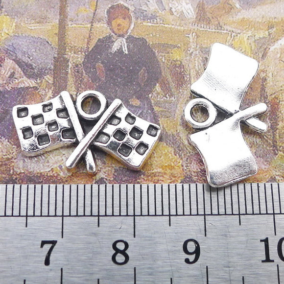 Newest 12Pieces 12*22mm Mixed Alloy Antique Silver Color Flag Charms Vintage Bracelet Pendant Accessory For DIY Jewelry Making