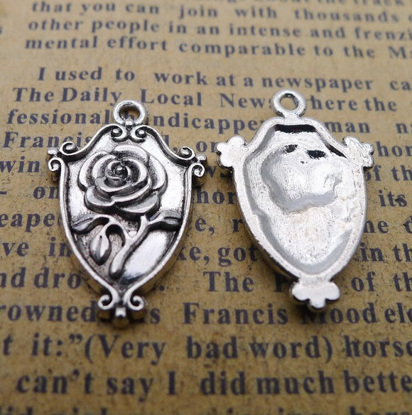 Newest 12Pieces 15*23mm Mixed Alloy Antique Silver Color Rose Charms Vintage Necklace Pendant Accessory For DIY Jewelry Making