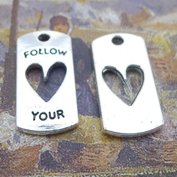 Newest 12Pieces 20*10mm Mixed Alloy Antique Silver Color Follow Your Heart Charms Pendant Accessory For DIY Jewelry Making