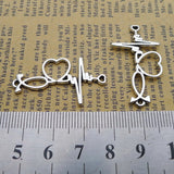 Newest 12Pieces 20*34mm Mixed Alloy Antique Silver Color Heart ECG Connector Charms Pendant Necklace For DIY Jewelry Making