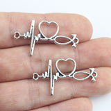 Newest 12Pieces 20*34mm Mixed Alloy Antique Silver Color Heart ECG Connector Charms Pendant Necklace For DIY Jewelry Making