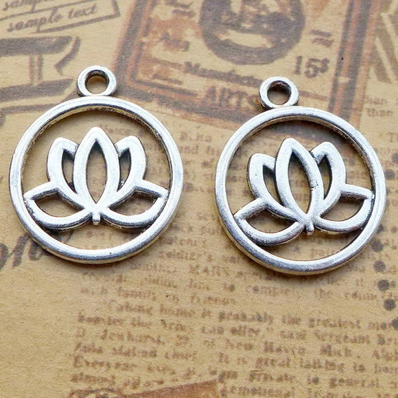 Newest 12Pieces 24*20mm Mixed Alloy Antique Silver Color Lotus Round Charms Necklace Pendant Accessory For DIY Jewelry Making