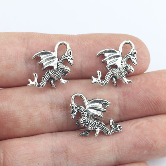 Newest 15Pcs 21*15mm Silver Color Alloy Vintage Dragon Charms Necklace Earring Pendant Accessory Charms For DIY Handcraft Making