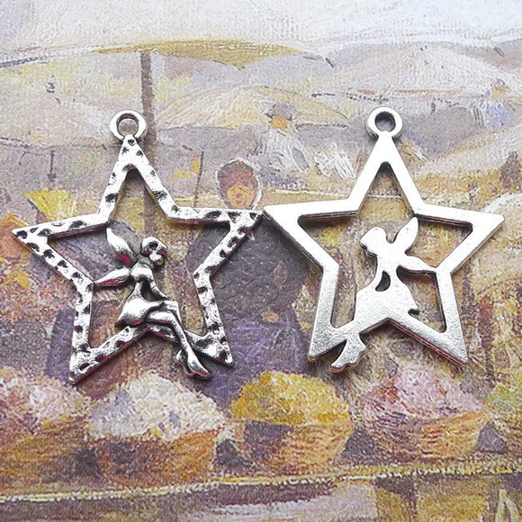 Newest 15Pieces 28*25mm Mixed Alloy Antique Silver Color Star Charms Earring Bracelet Pendant Accessory For DIY Jewelry Making