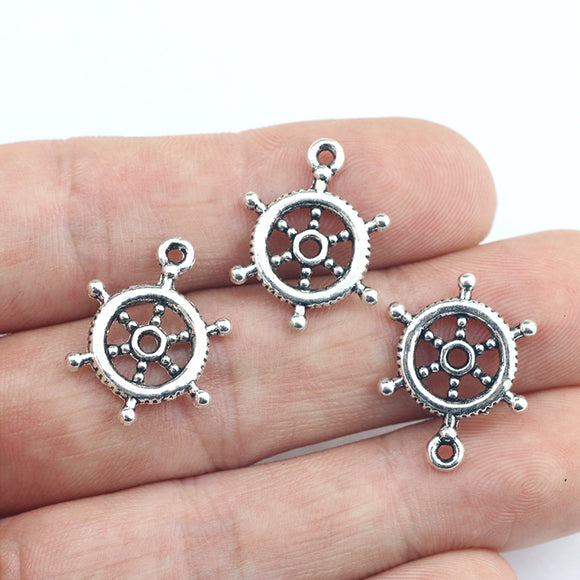Newest 20Pcs 17*20mm Antique Silver Color Pirate Rudder Charms Punk Necklace Earrings Pendant For DIY Jewelry Making Findings