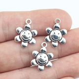 Newest 20Pieces 14*18mm Zinc Alloy Antique Silver Color Smile Flower Charms Necklace Pendant Accessory For DIY Jewelry Handcraft