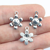 Newest 20Pieces 14*18mm Zinc Alloy Antique Silver Color Smile Flower Charms Necklace Pendant Accessory For DIY Jewelry Handcraft