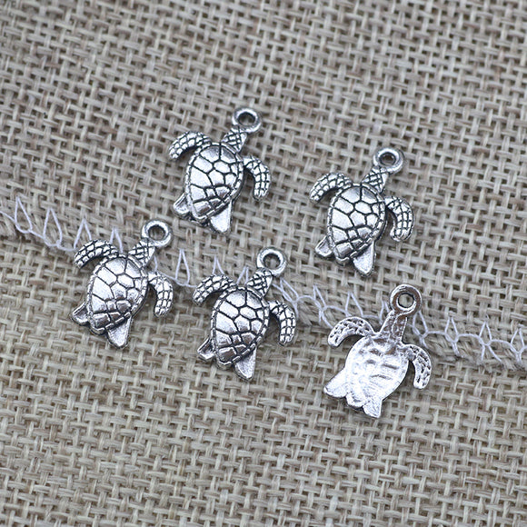 Newest 20Pieces 15*12mm Antique Silver Plated Cute Turtle Charms Necklace Earrings Pendant Animal Charms For Jewelry Making