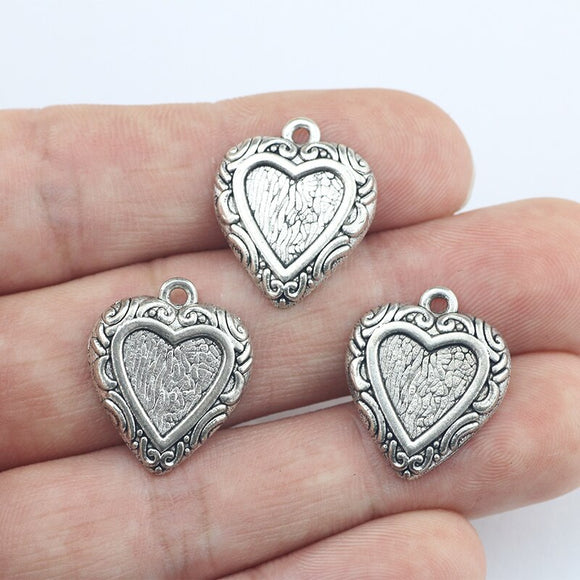 Newest 20Pieces 17*20mm Mixed Alloy Antique Silver Color Pretty Heart Charms Necklace Pendant Accessory For DIY Jewelry Making