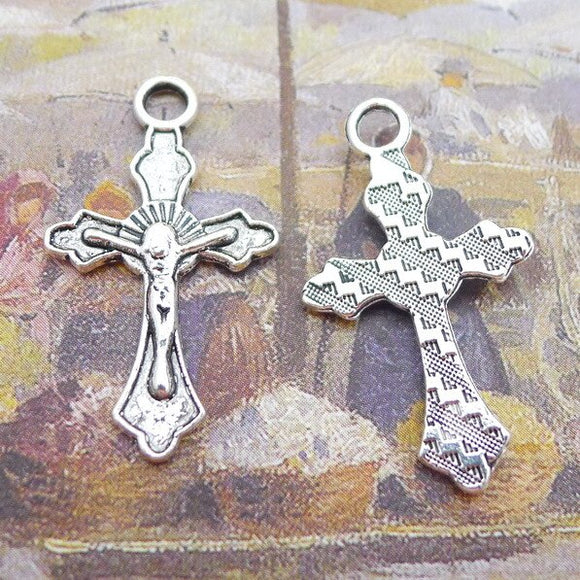 Newest 20Pieces 17*30mm Mixed Alloy Antique Silver Color Cross Wicca Charms Keychain Pendant Accessory For DIY Jewelry Making