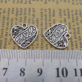 Newest 20Pieces 18*18mm Mixed Alloy Antique Silver Color Heart Love Mom Charms Necklace Pendant Accessory For DIY Jewelry Making