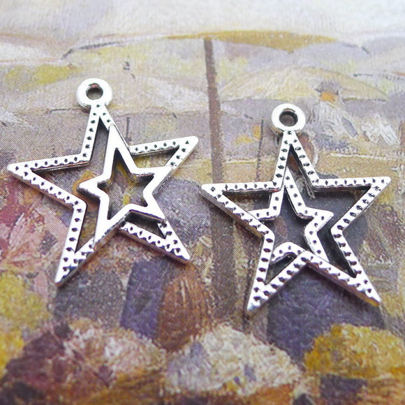Newest 20Pieces 20*24mm Mixed Alloy Antique Silver Color Stars Charms Earrings Necklace Pendant Accessory For DIY Jewelry Making