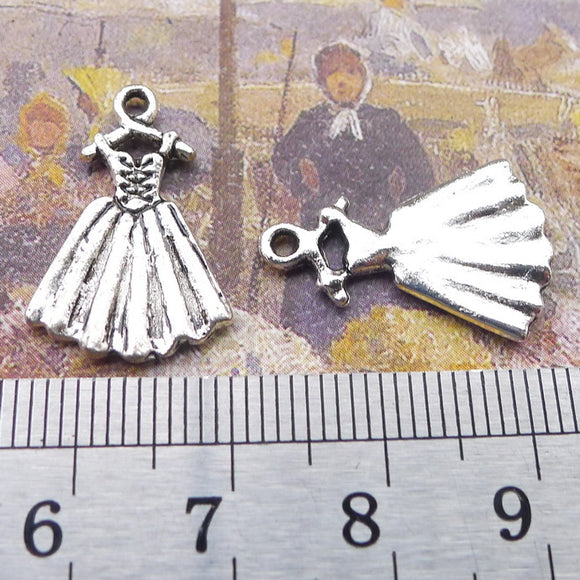 Newest 20Pieces 21*13mm Mixed Alloy Antique Silver Color Pretty Dress Charms Bracelet Keychain Pendant For DIY Jewelry Making