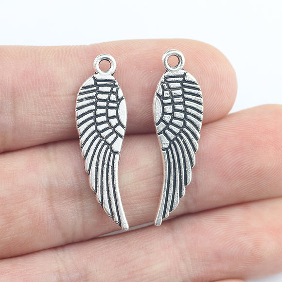 Newest 20Pieces 9*30mm Mixed Alloy Antique Silver Color Angel Wings Charms Keychain Pendant Accessory For DIY Jewelry Making