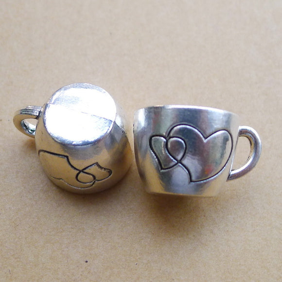 Newest 2Pieces 20*25mm Mixed Alloy Antique Silver Color Heart Cup Charms Keychain Pendant Accessory For DIY Jewelry Making