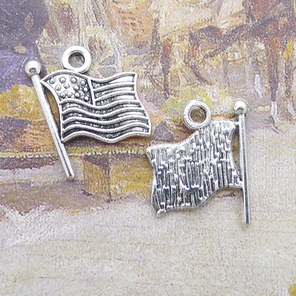 Newest 30Pieces 17*18mm Mixed Alloy Antique Silver Color Flag Charms Keychain Bracelet Pendant Accessory For DIY Jewelry Making