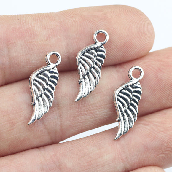 Newest 30Pieces 20.7*7.5mm Zinc Alloy Antique Silver Color Wings Charms Necklace Pendant Accessory For DIY Jewelry Handcraft