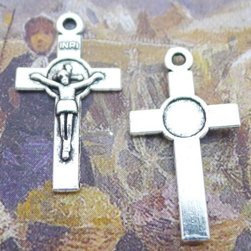 Newest 40Pieces 13*23mm Mixed Alloy Antique Silver Color Jesus Cross Charms Necklace Pendant Accessory For DIY Jewelry Making