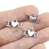 Newest 40Pieces 17*9mm Mixed Alloy Antique Silver Color I  Love U Charms Heart Bracelet Pendant Accessory For DIY Jewelry Making