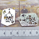 Newest 4Pieces 23*33mm Mixed Alloy Antique Silver Color Skull Poker Charms Bracelet Pendant Accessory For DIY Jewelry Making