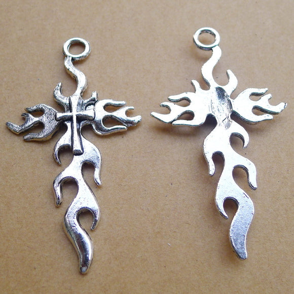 Newest 4Pieces 36*64mm Mixed Alloy Antique Silver Color Cross Wicca Charms Fashion Pendant Necklace For DIY Jewelry Making
