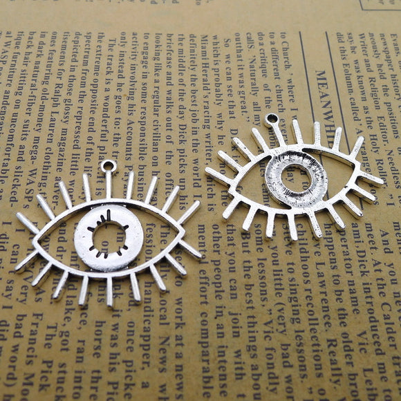 Newest 5Pieces 31*37mm Antique Silver Color Eyes Charm Hollow Keychain Necklace Pendant Accessory Charms For DIY Jewelry Making