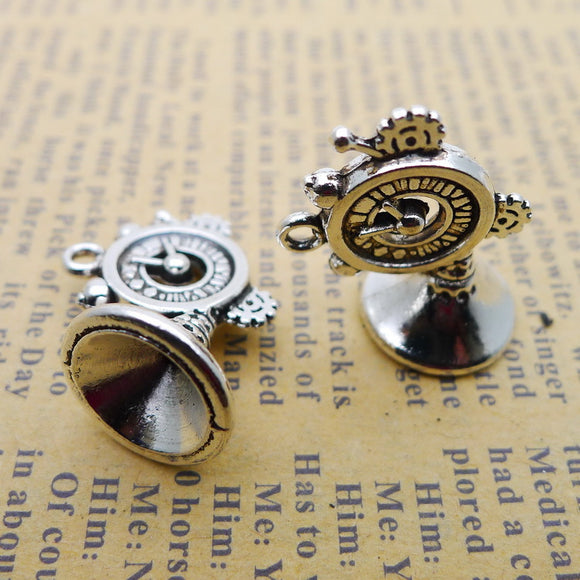 Newest 6Pcs 18*22mm Antique Silver Plated Alloy Trumpet Clock Charms Keychain Pendant Accessories Charms For Diy Jewelry Making