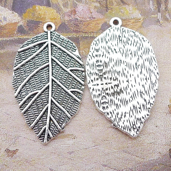 Newest 6Pcs 36*21mm Antique Silver Color Alloy Leaf Charms Vintage Necklace Earrings Pendant For DIY Jewelry Making Wholesale