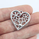 Newest 6Pieces 28*28mm Mixed Alloy Antique Silver Color Heart Flower Charms Necklace Pendant Accessory For DIY Jewelry Making