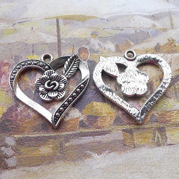 Newest 6Pieces 28*29mm Mixed Alloy Antique Silver Color Heart Flower Charms Necklace Pendant Accessory For DIY Jewelry Making