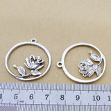 Newest 6Pieces 32*35mm Mixed Alloy Antique Silver Color Rose Round Charms Fashion Pendant Necklace For DIY Jewelry Making