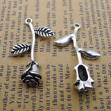 Newest 8 Pieces 20*34mm Mixed Alloy Antique Silver Color Rose Flower Charms Bracelet Pendant Accessory For DIY Jewelry Making