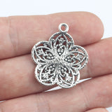 Newest 8Pcs 29*25.8mm Antique Silver Color Flower Charms Hollow Necklace Earring Pendant Accessory Charms For DIY Jewelry Making