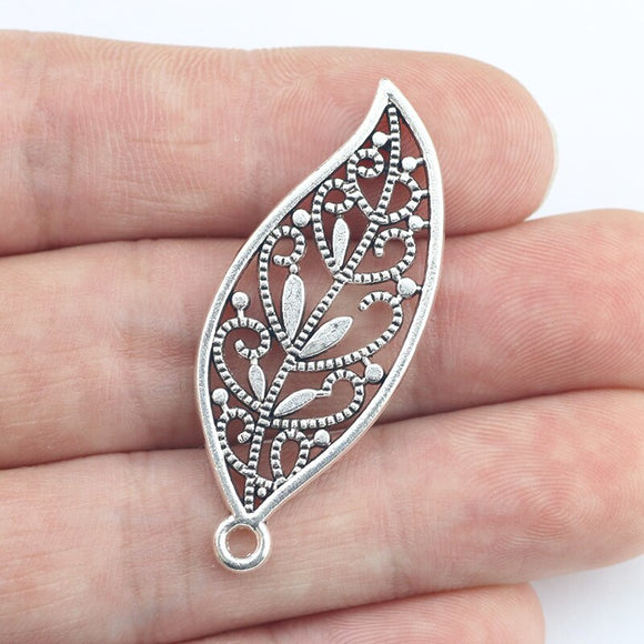 Newest 8Pieces 13*43mm Mixed Alloy Antique Silver Color Hollow Leaf Charms Fashion Chain Pendant Necklace For DIY Jewelry Making