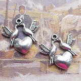 Newest 8Pieces 21*21mm Mixed Alloy Antique Silver Color Heart Bird Charms Necklace Pendant Accessory For DIY Jewelry Making