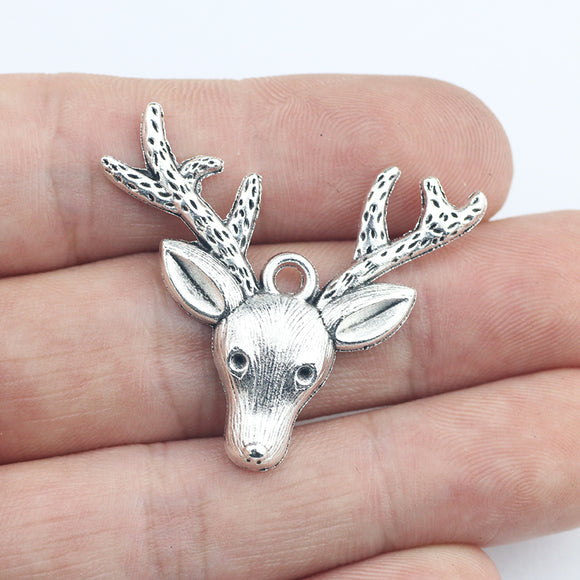 Newest 8Pieces 33*36.7mm Antique Silver Color Deer Charms Vintage Necklace Bracelet Pendant Tibetan Charms For Jewelry Making