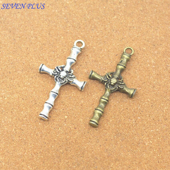 Newest Style 20 Pieces/Lot 25mm*47mm Antique Silver plated Or Antique Bronze Metal Spider Crosses Charms For Jewelry Making