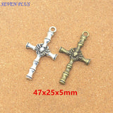 Newest Style 20 Pieces/Lot 25mm*47mm Antique Silver plated Or Antique Bronze Metal Spider Crosses Charms For Jewelry Making