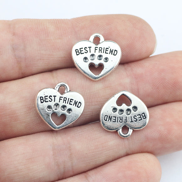 Newest10Pieces 14.6*15.3mm Mixed Alloy Antique Silver Color Best Feiend Charms Necklace Pendant Accessory For DIY Jewelry Making